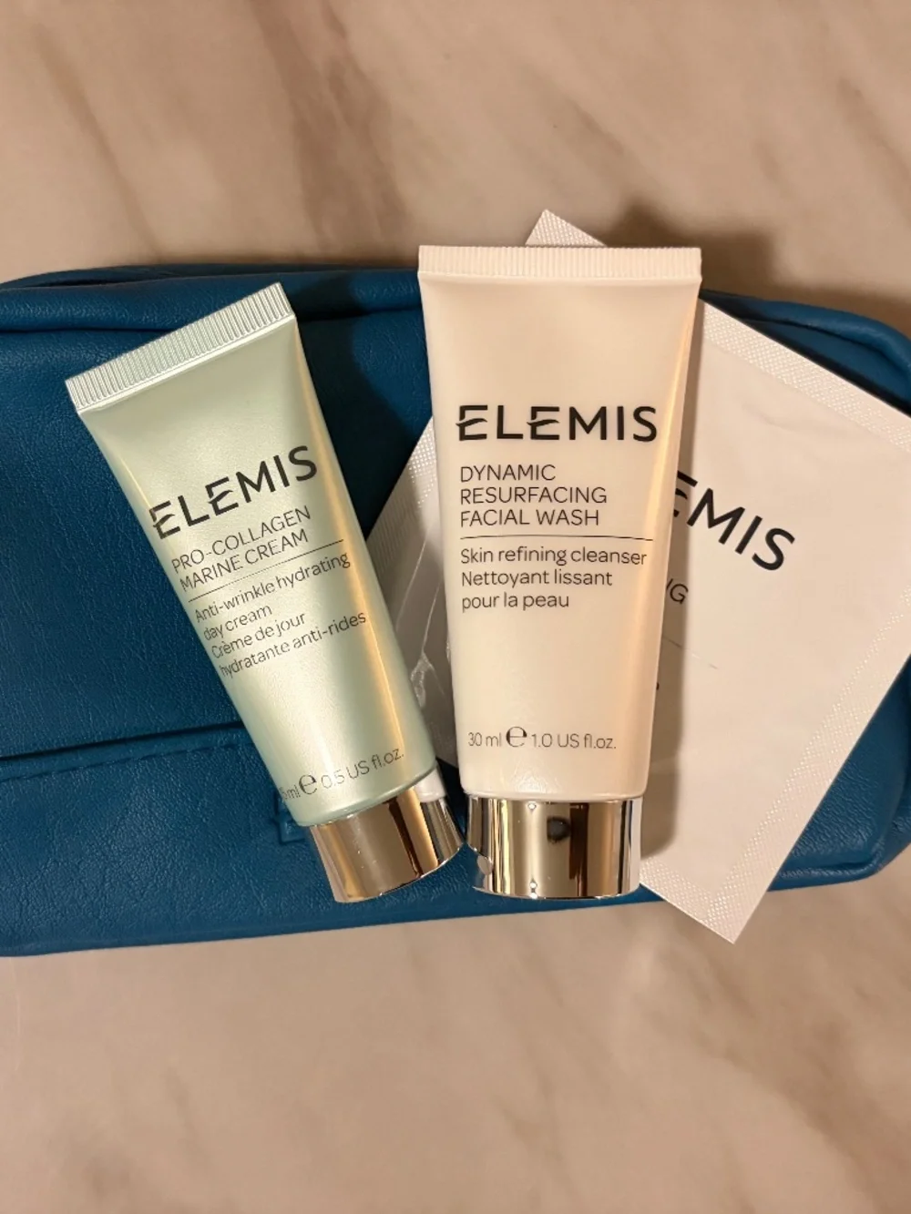 Elemis travel bag with travel marine cream and wash